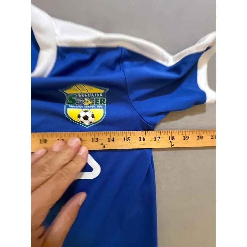 Brazilian GENOA Soccer Academy #17 Nike DRI-FIT Jersey Boys L Blue Short Sleeve.